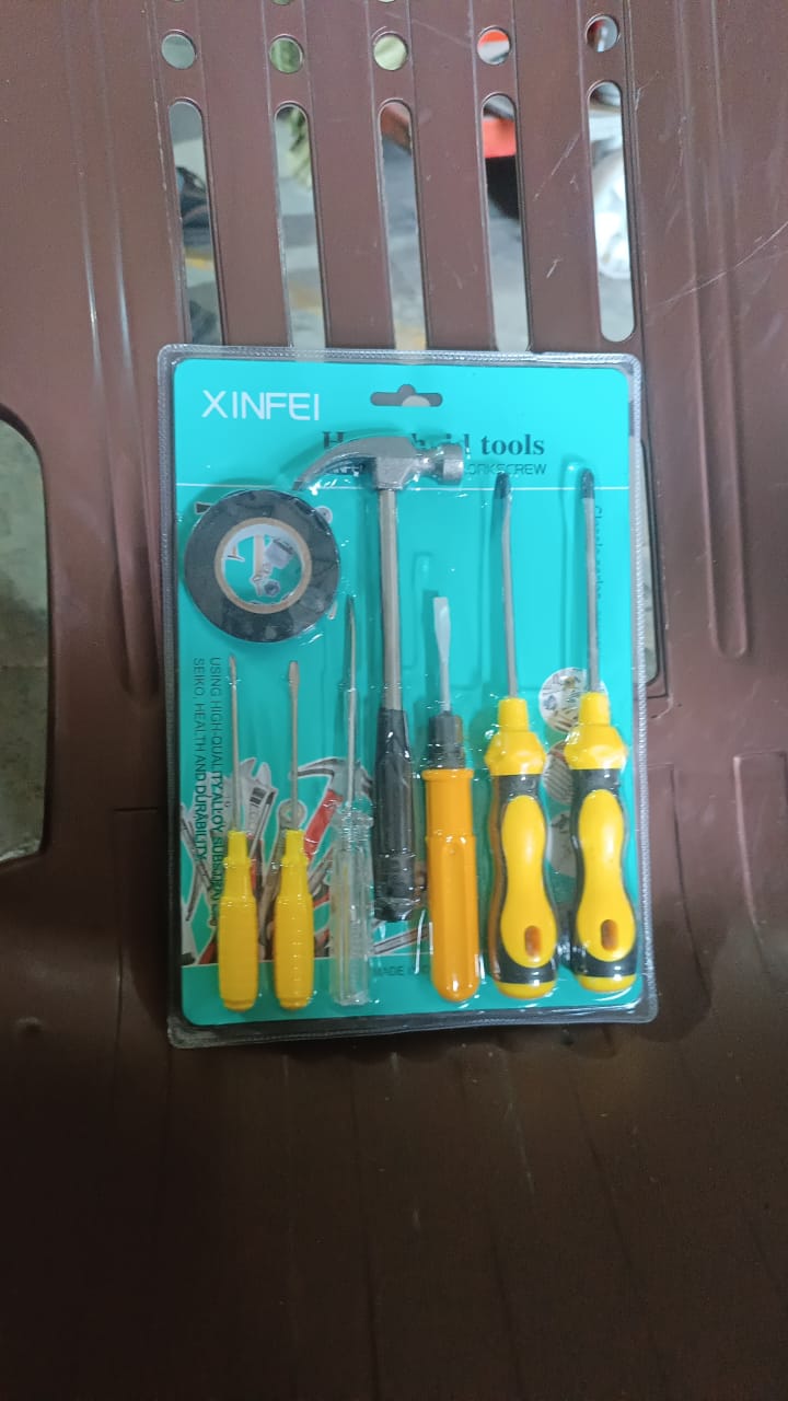 8 In 1 Hand Tool Kit, Steel And Plastic Hammer, Screwdriver & Tape 8 In 1 Hand Tool Kit, Steel And Plastic Hammer, Screwdriver & Tape
